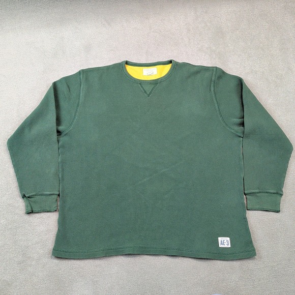 American Eagle XL Mens Green Waffle Knit Thermal Long Sleeve Shirt Y2K Cotton — photo 2